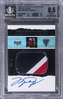 2003-04 UD "Exquisite Collection" Limited Logos #MJ Michael Jordan Signed Game Used Patch Card (#20/75) – BGS NM-MT+ 8.5/BGS 10